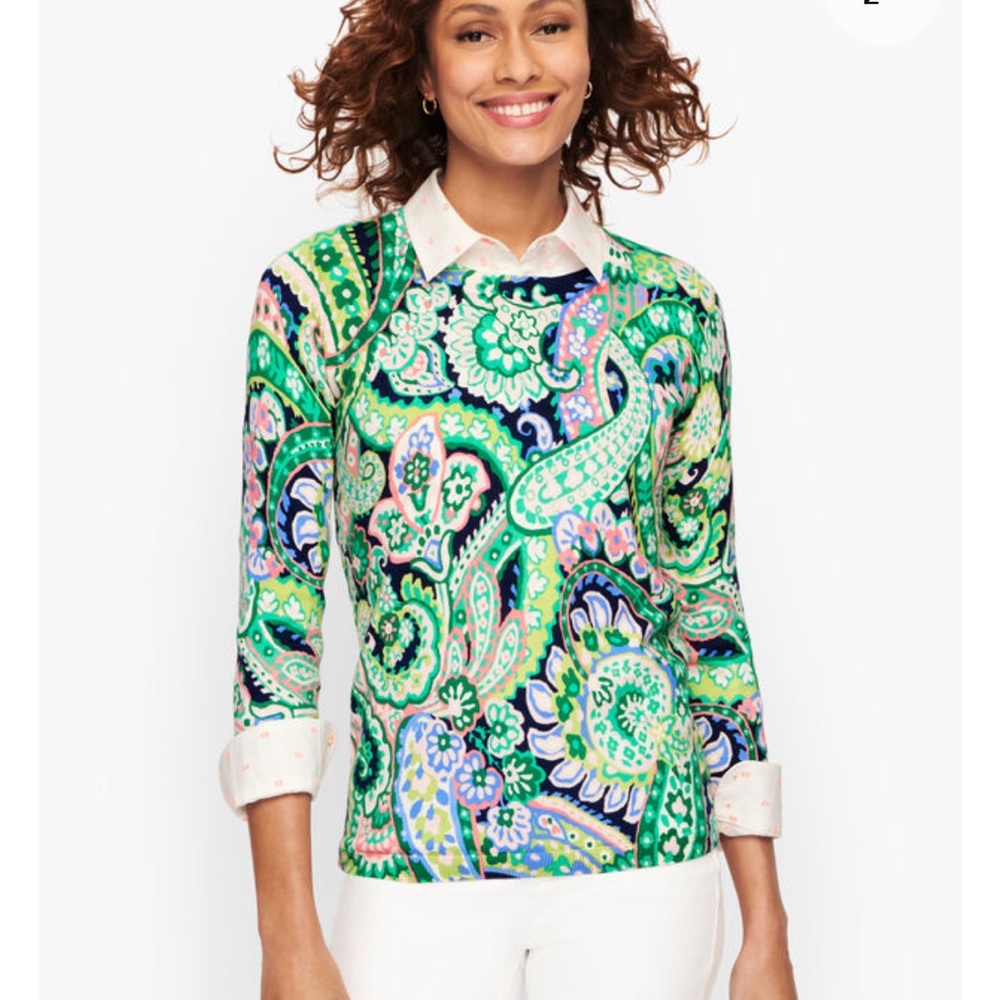 Talbots WATERCOLOR PAISLEY‎ CREWNECK SWEATER Womens Size XS NWOT Cotton Blend